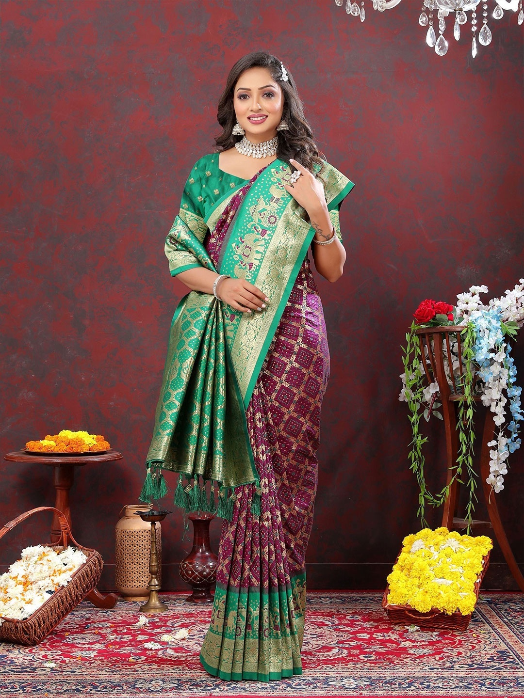 

Upalksh Woven Design Zari Pure Cotton Paithani Saree, Purple