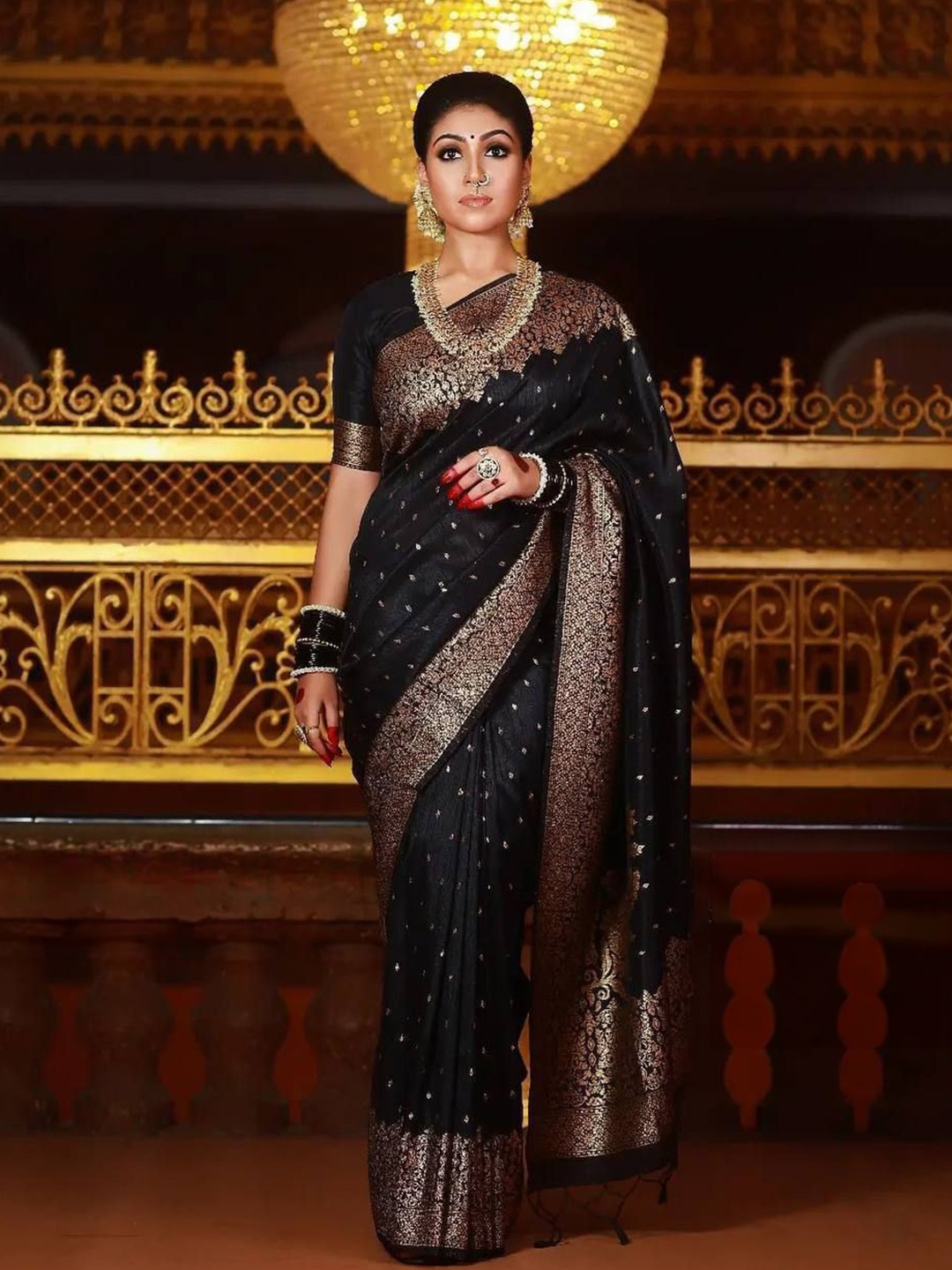 

Upalksh Woven Design Zari Kanjeevaram Saree, Black
