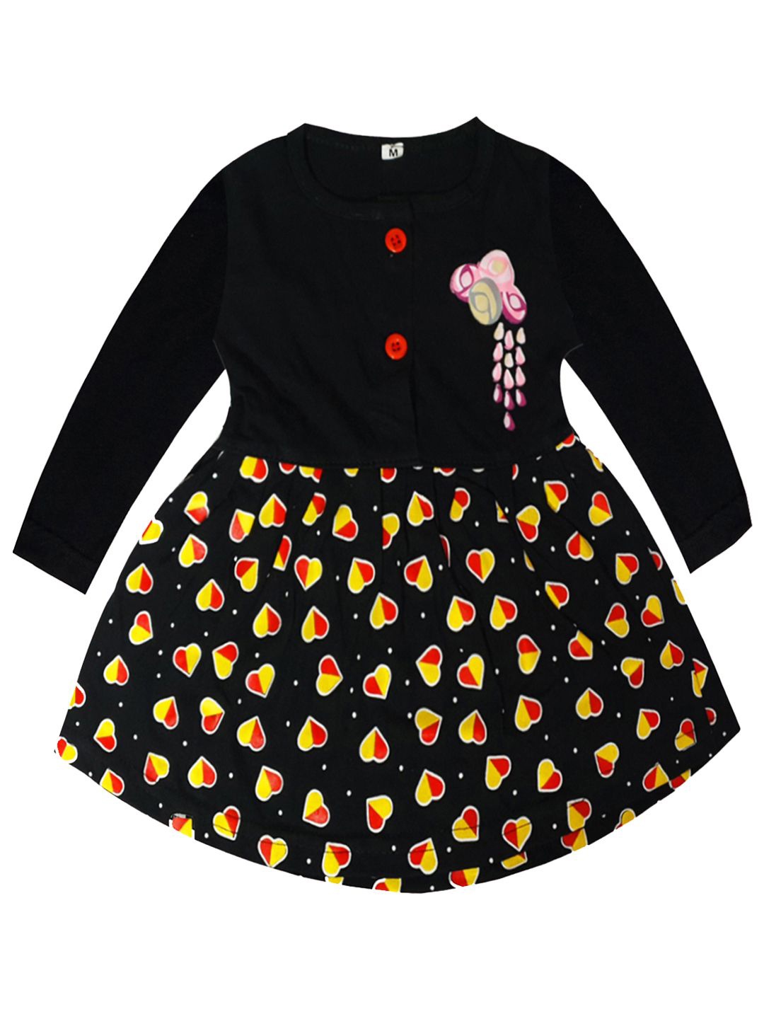 

KidzzCart Girls Conversational Printed Cotton Fit & Flare Knee Length Dress, Black