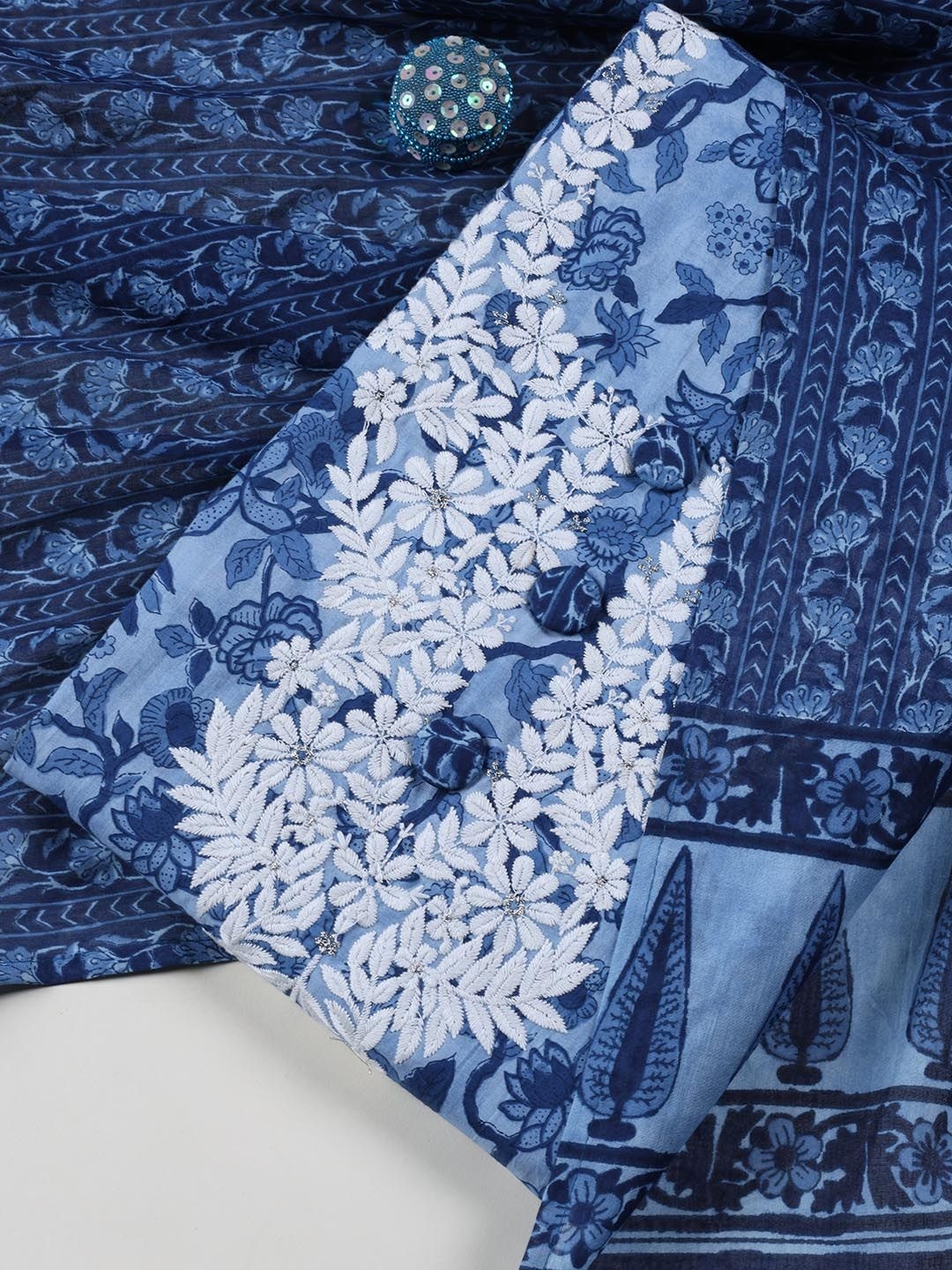 

Meena Bazaar Printed Unstitched Dress Material, Blue