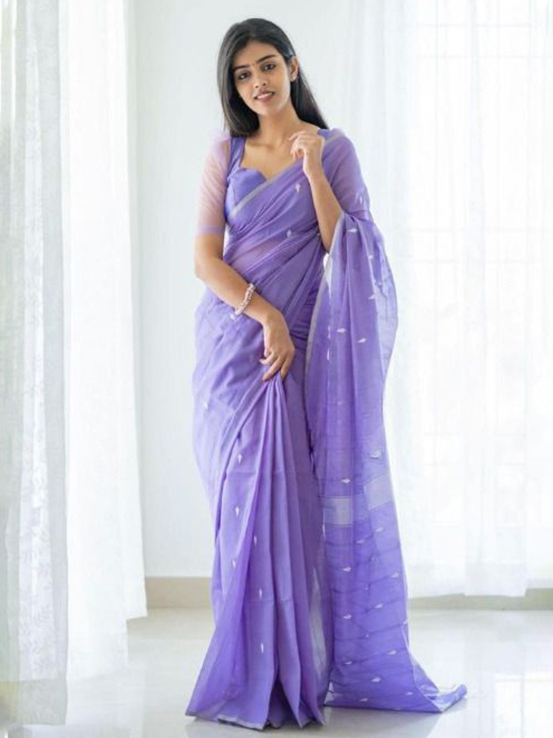 

Upalksh Embellished Zari Pure Cotton Kanjeevaram Saree, Purple