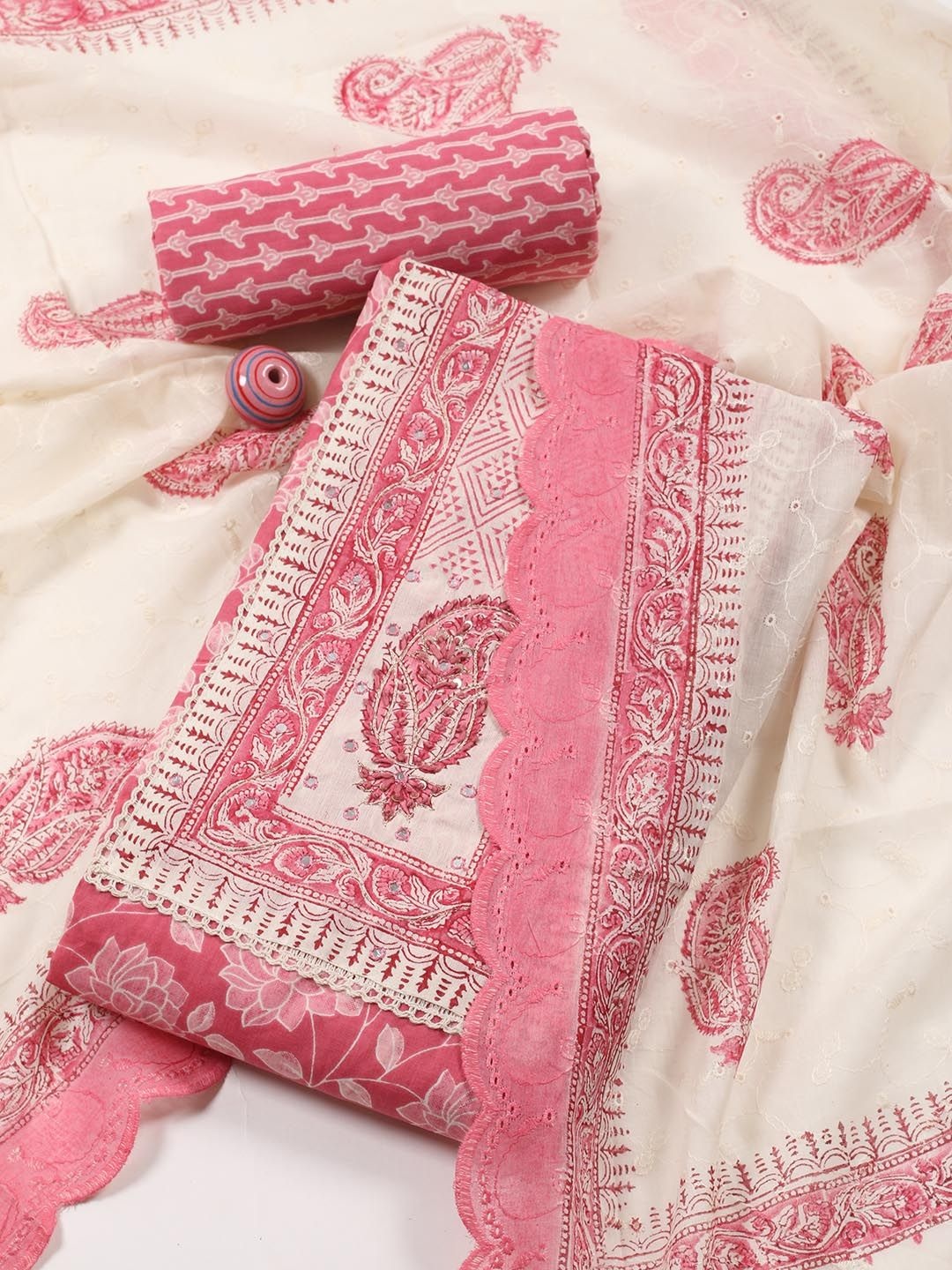 

Meena Bazaar Printed Unstitched Dress Material, Pink