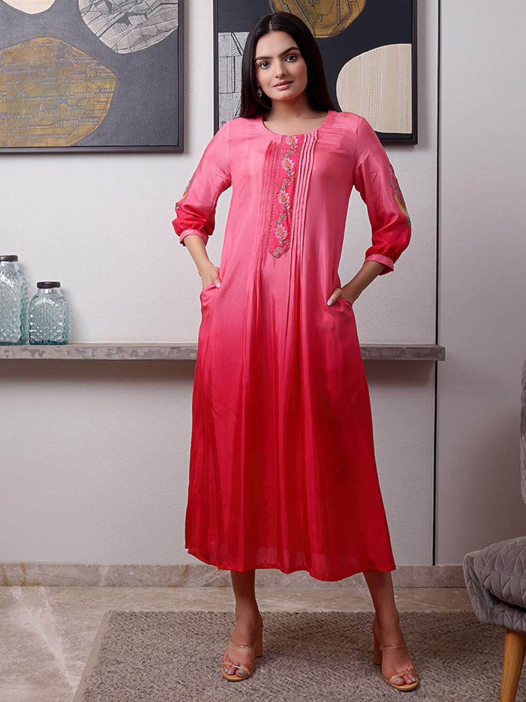 

SUKRUTI DESIGN Floral Print Fit & Flare Maxi Dress, Pink