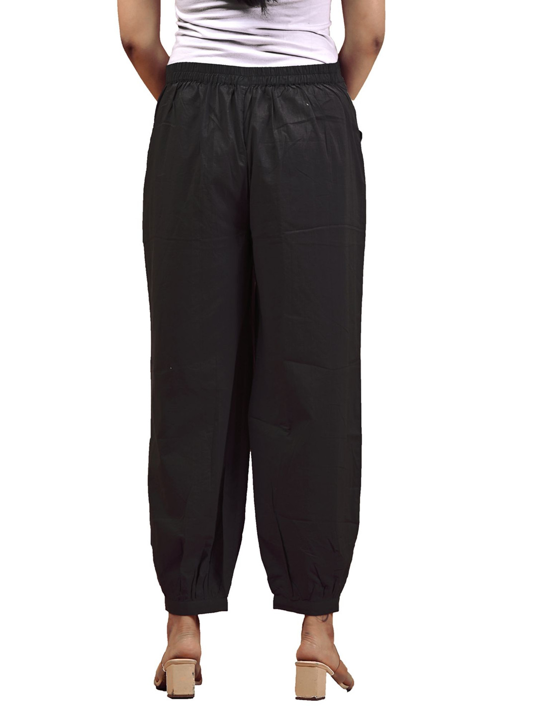 

Anootha Women Loose Fit Mid-Rise Pure Cotton Harem Pant, Black