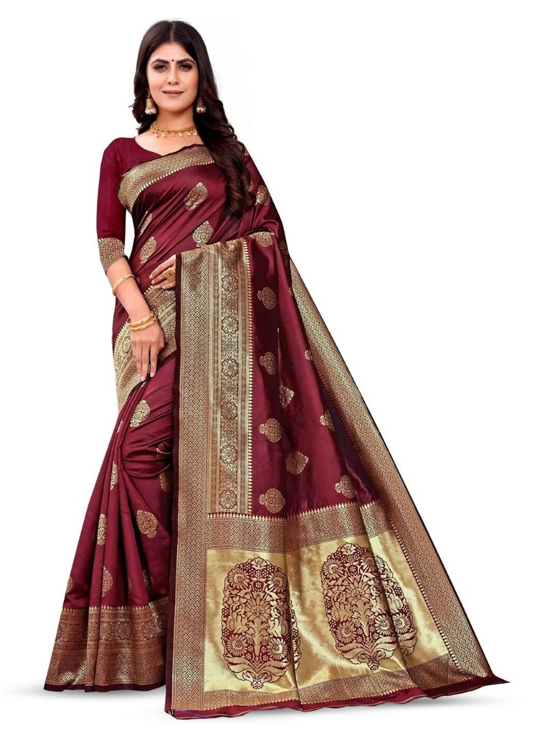 

Aika Ethnic Motifs Woven Design Zari Pure Silk Banarasi Saree, Maroon