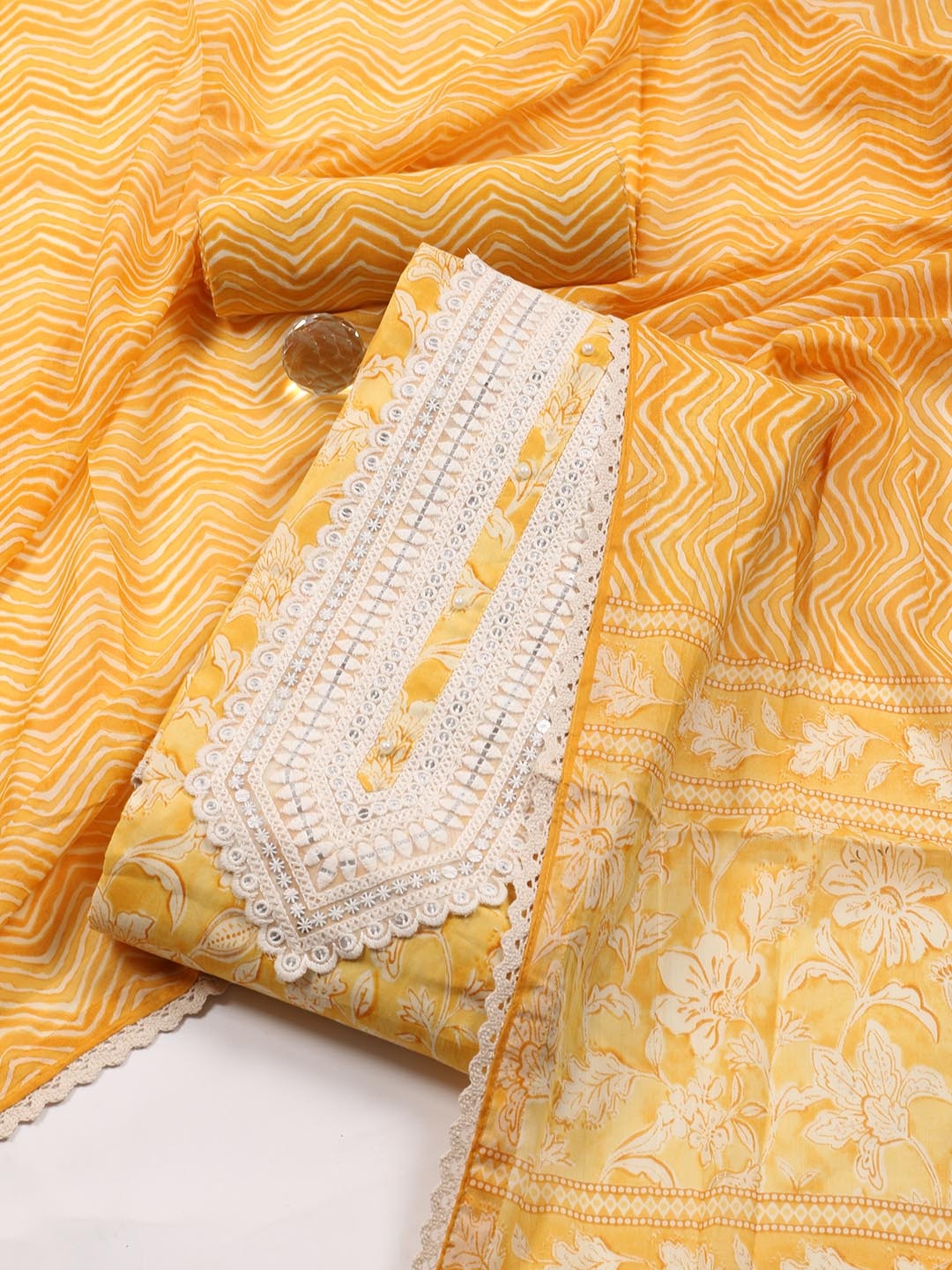 

Meena Bazaar Printed Unstitched Dress Material, Mustard