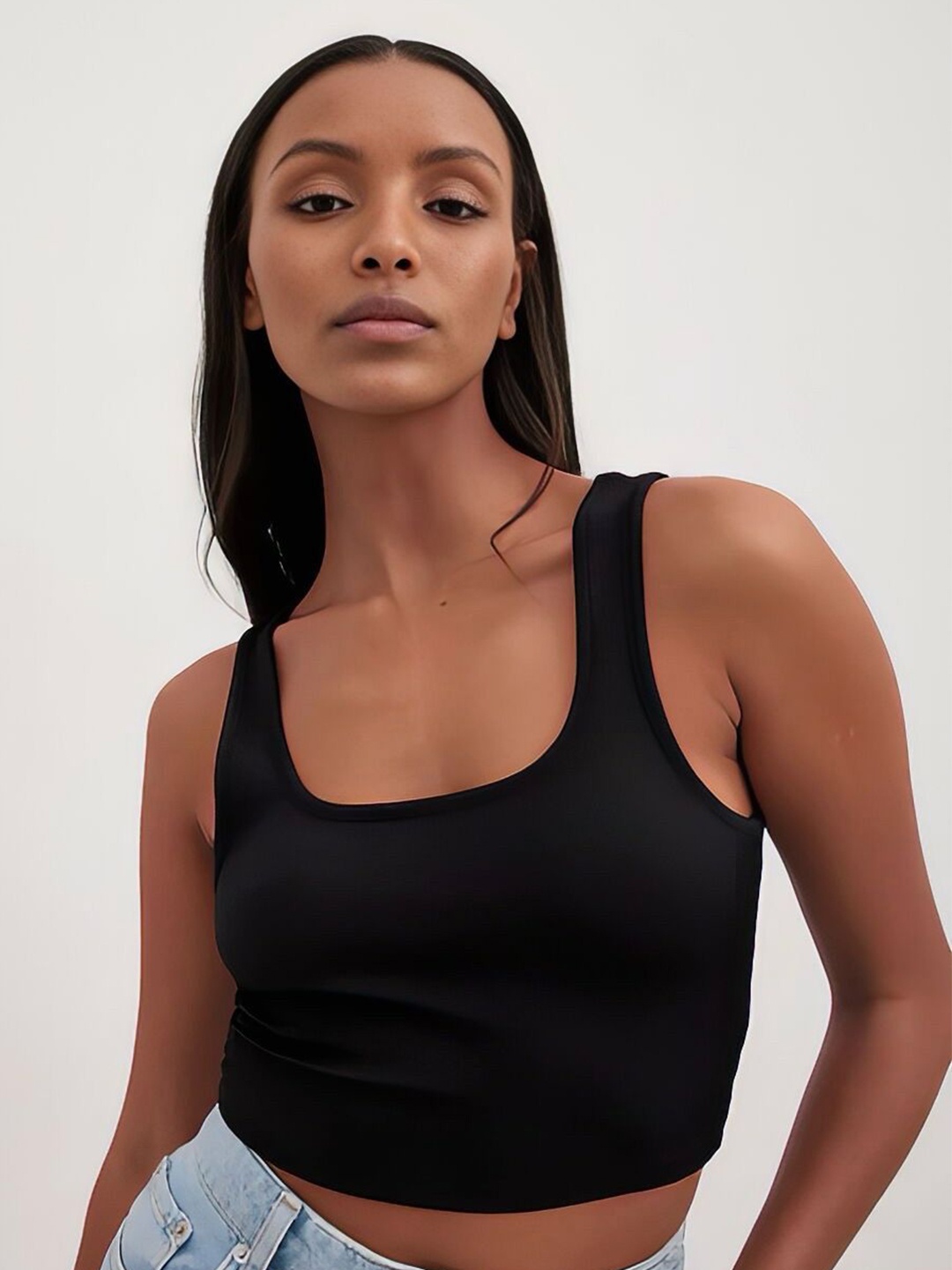 

sollobell Women Cotton Scoop Neck Sleeveless Crop Top, Black