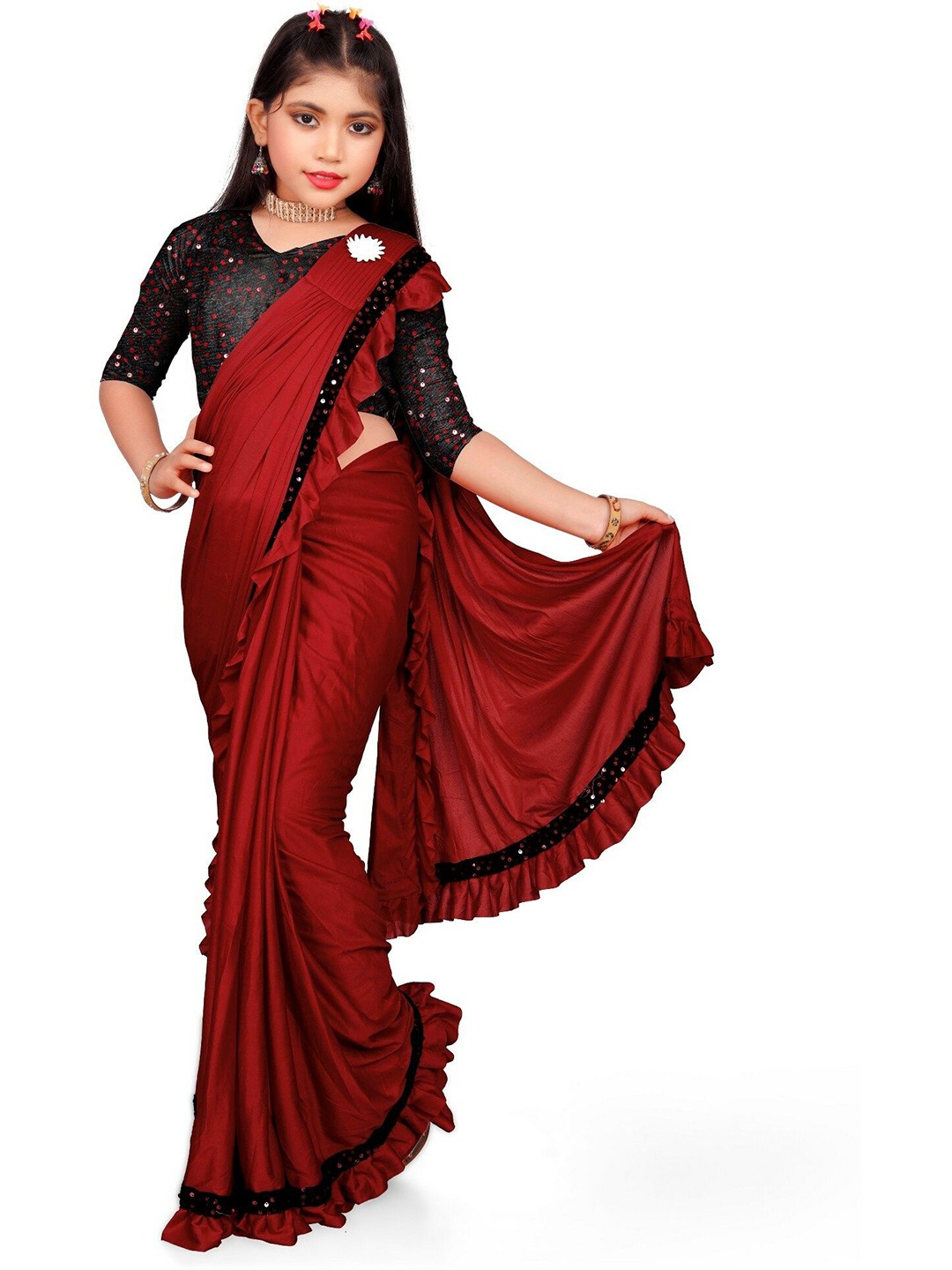 

Aika Embellished Sequinned Pure Cotton Saree, Maroon