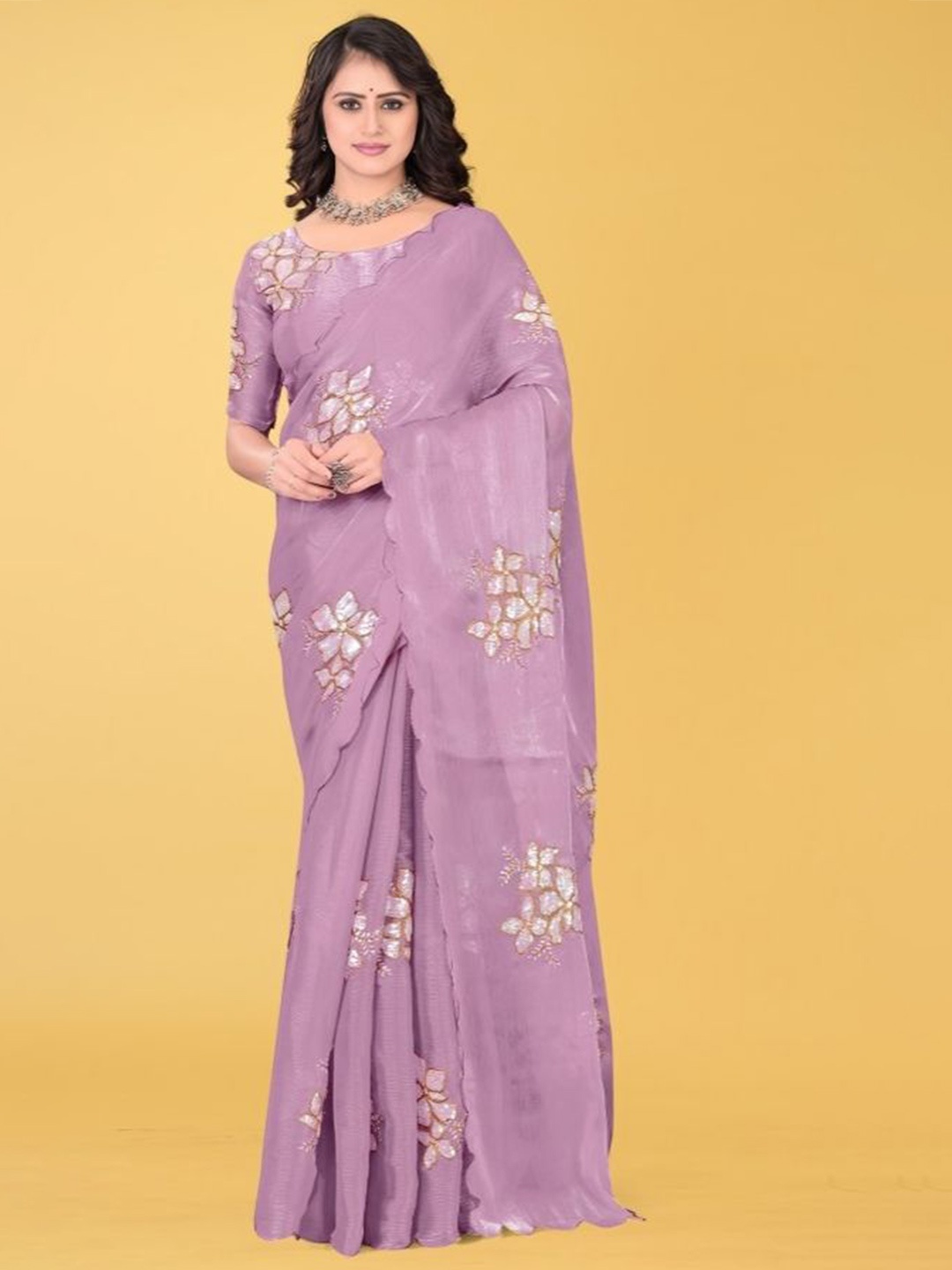 

Aika Embellished Sequinned Saree, Pink