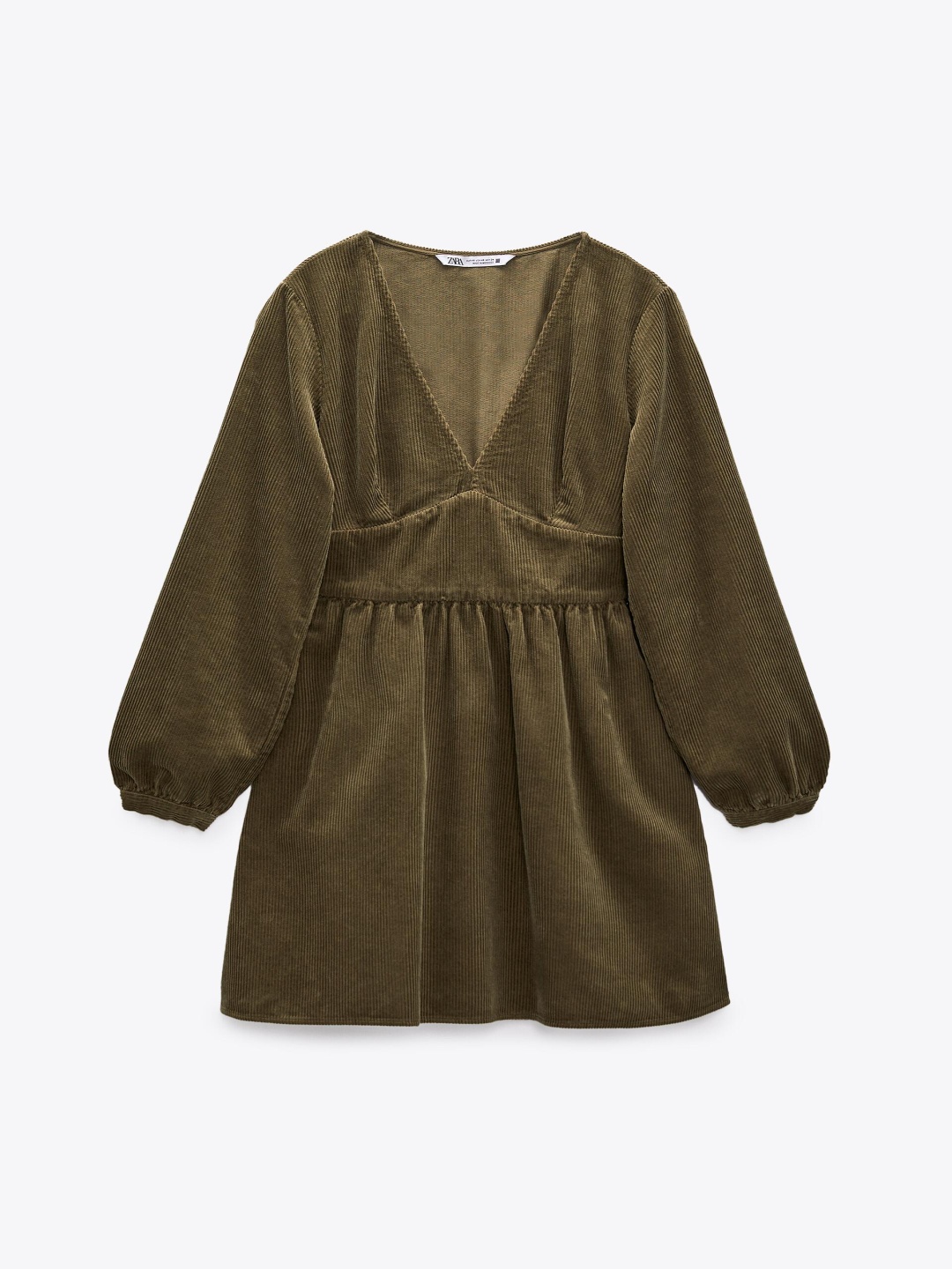 

ZARA Puff Sleeve A-Line Dress, Khaki