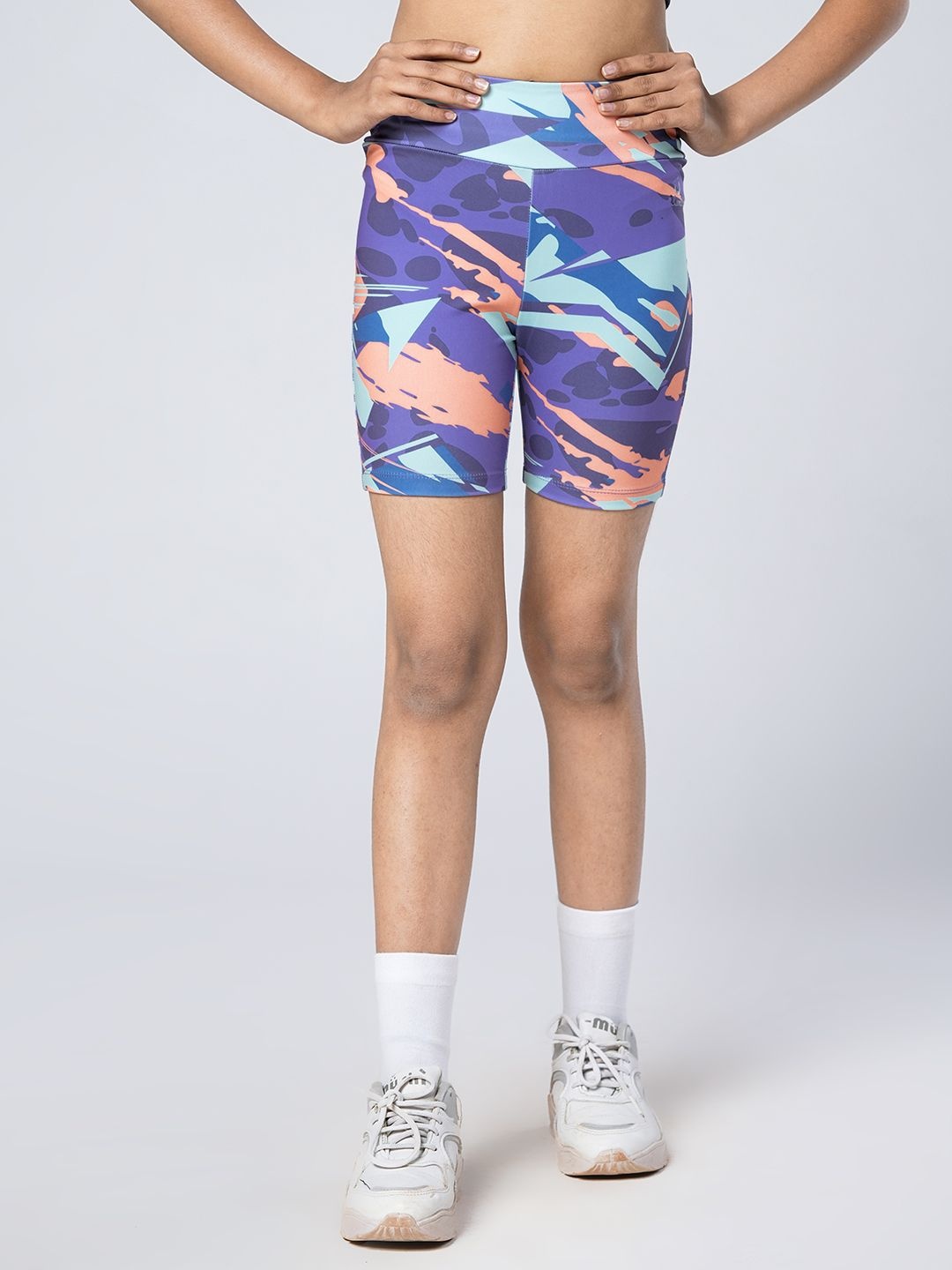 

UMILDO Girls Printed Skinny Fit Mid-Rise Cycling Shorts with Dri-FIT Technology, Purple