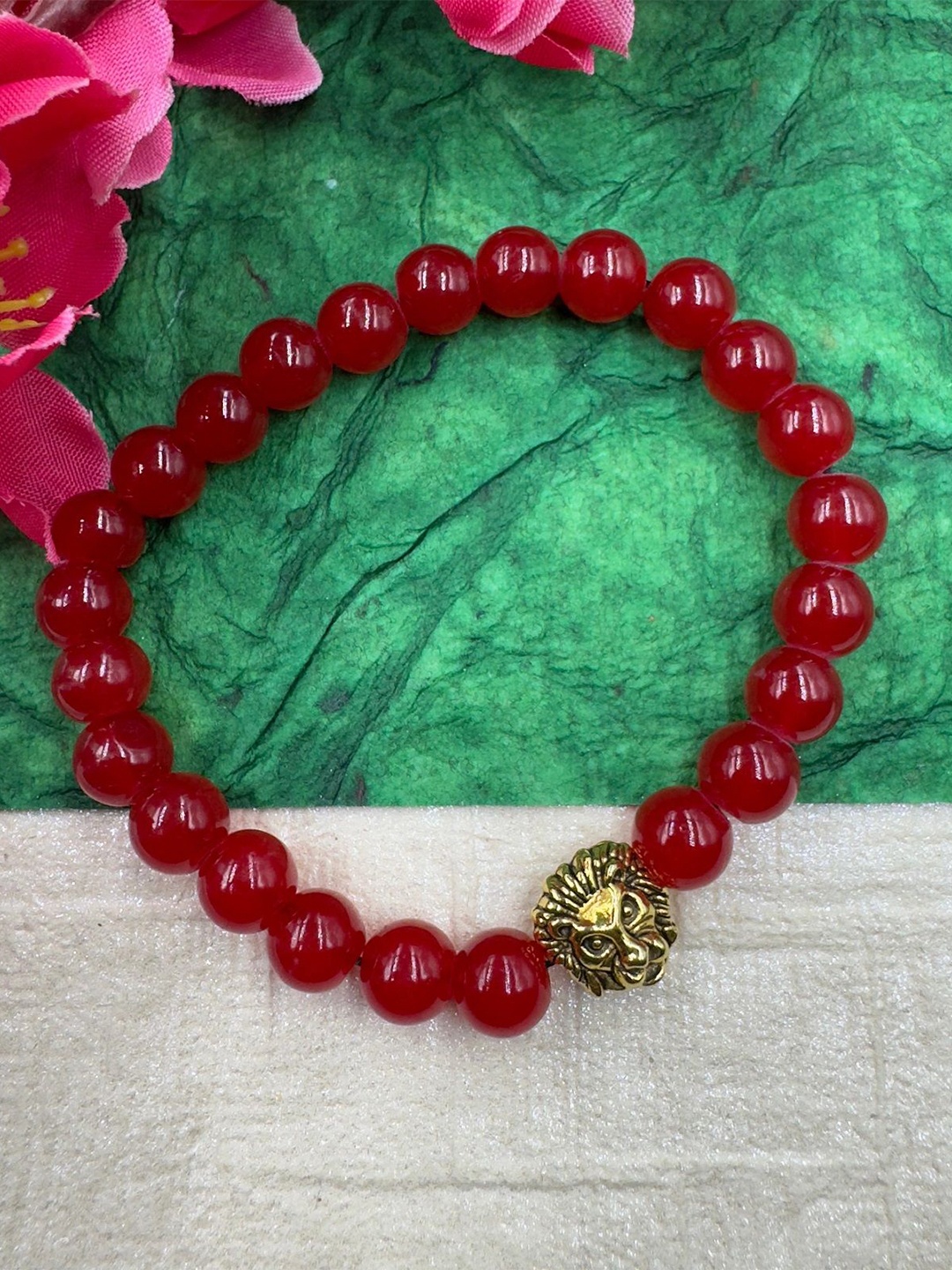 

AKLINA Beaded Ceramic Elasticated Bracelet, Red