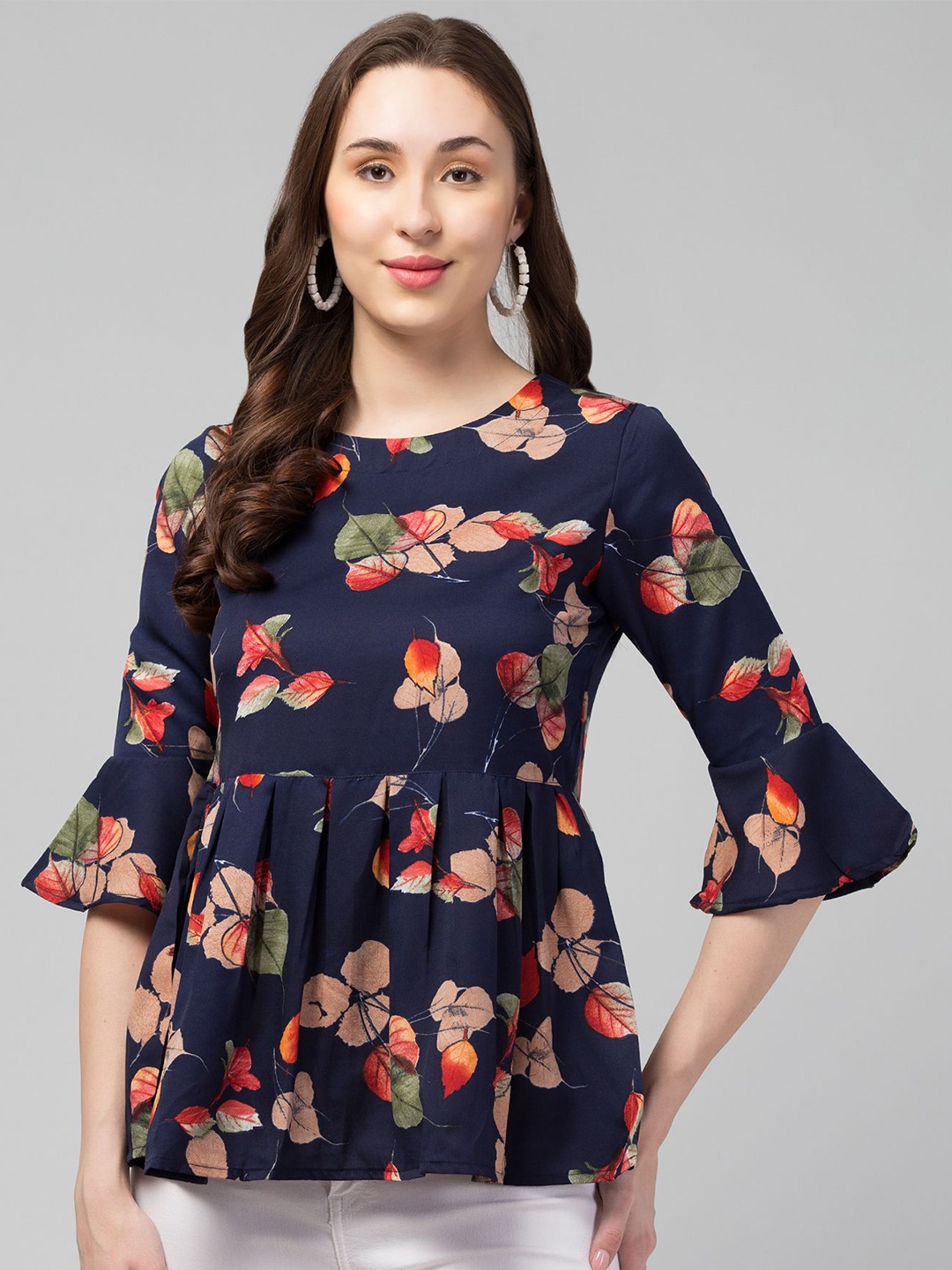 

CULPI Women Floral Printed Longline Top, Blue