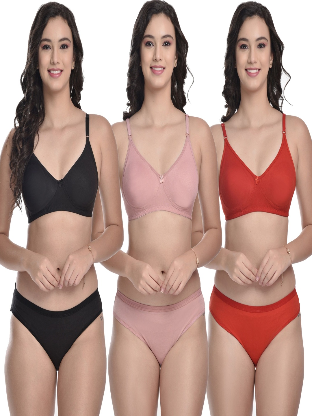 

MiEstilo Women Pack of 3 Low-Rise Non-Padded & Non-Wired Lingerie Set, Black