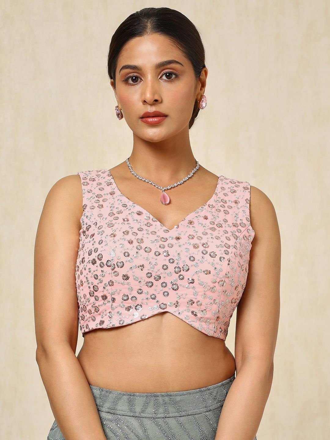 

Soch Embellished Padded Saree Blouse, Pink