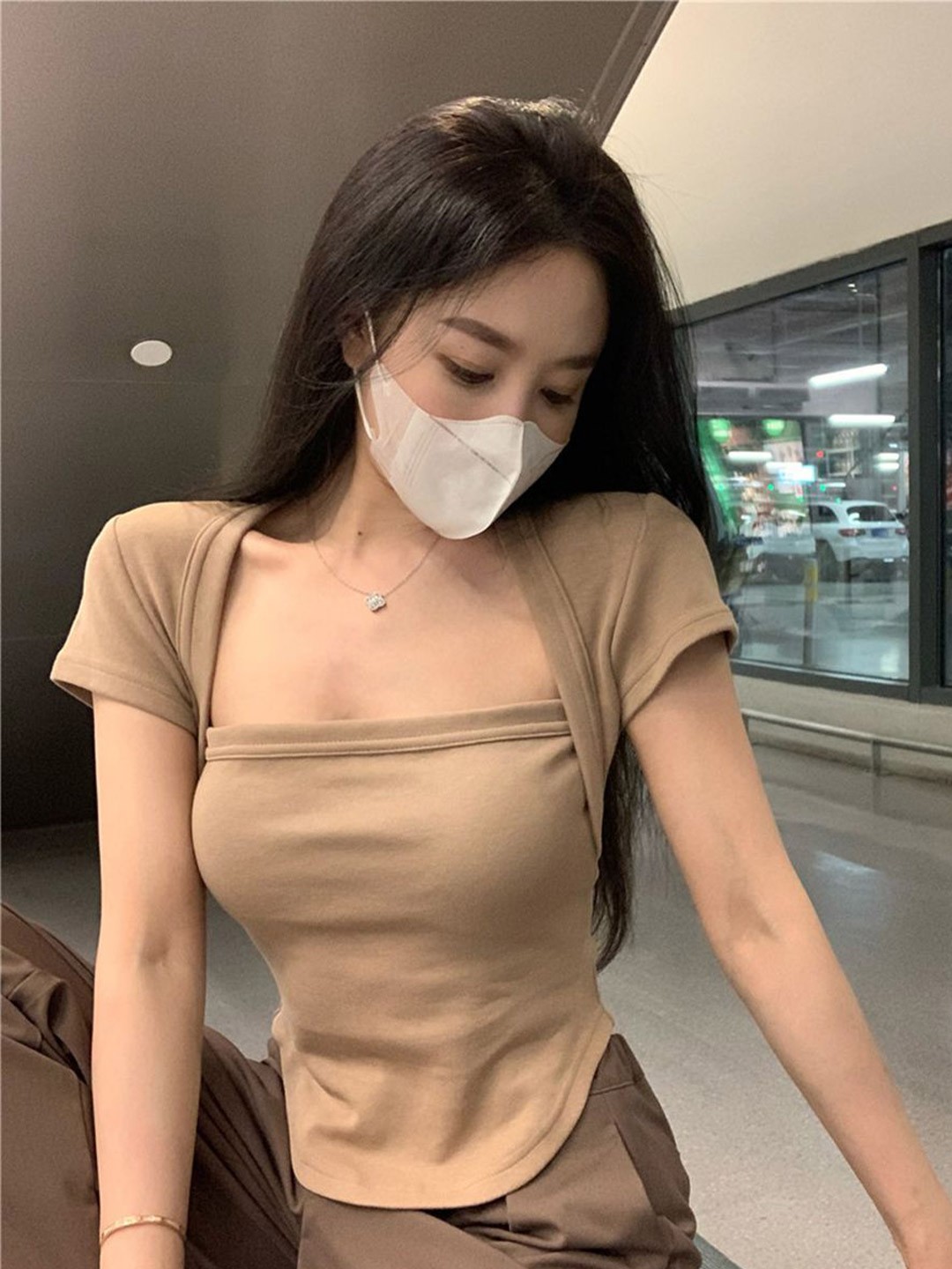 

StyleCast x Revolte Women Square Neck Top, Coffee brown