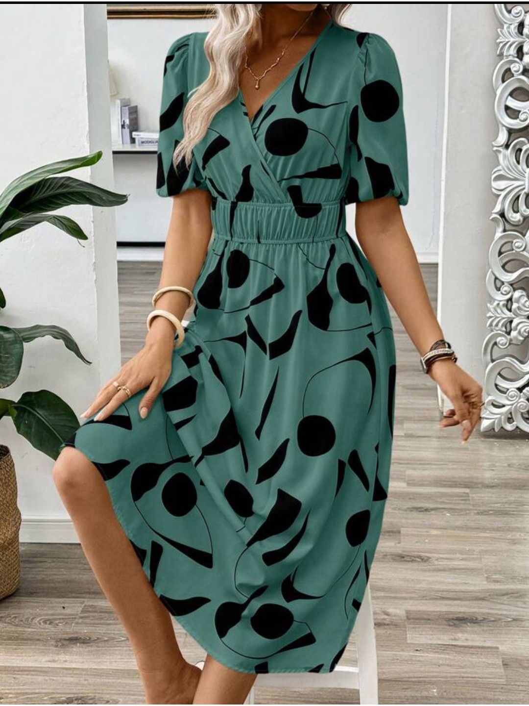 

PIMU Print Fit & Flare Midi Dress, Green