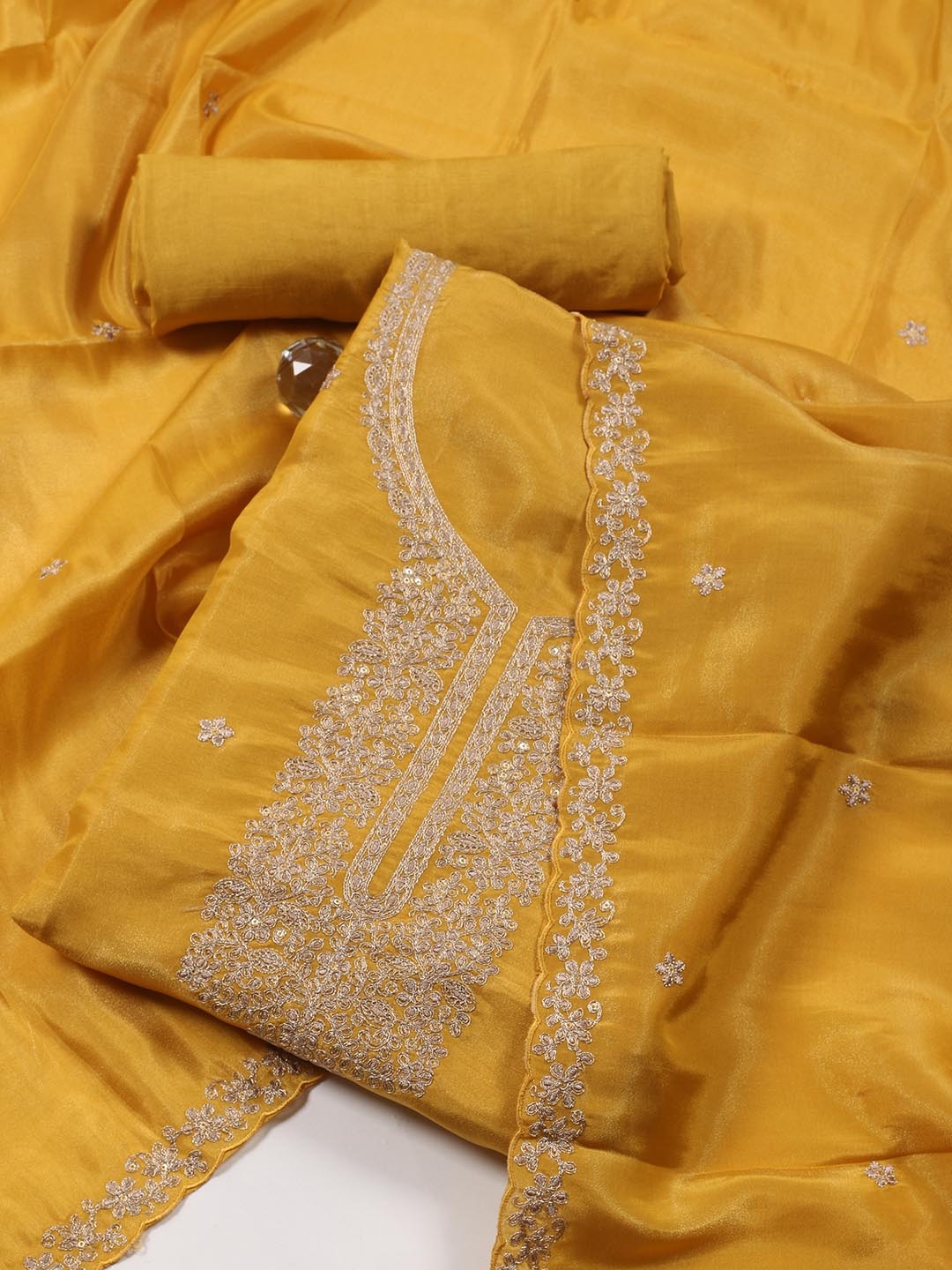 

Meena Bazaar Embroidered Unstitched Dress Material, Yellow