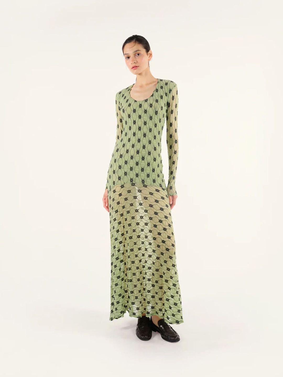 

LULU & SKY Women Geometric Printed Maxi Dress, Green
