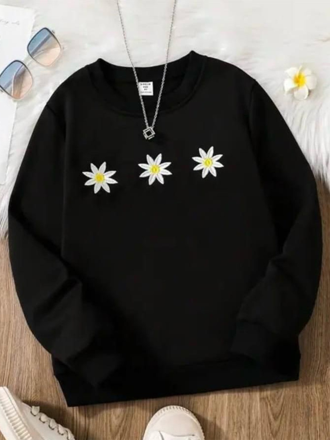

Just Fab Women Floral Printed Sweatshirt, Black
