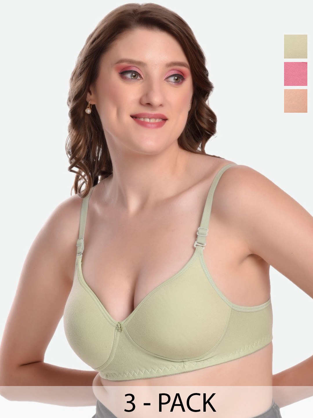 

MiEstilo Pack of 3 Full Coverage Lightly Padded Bra, Green