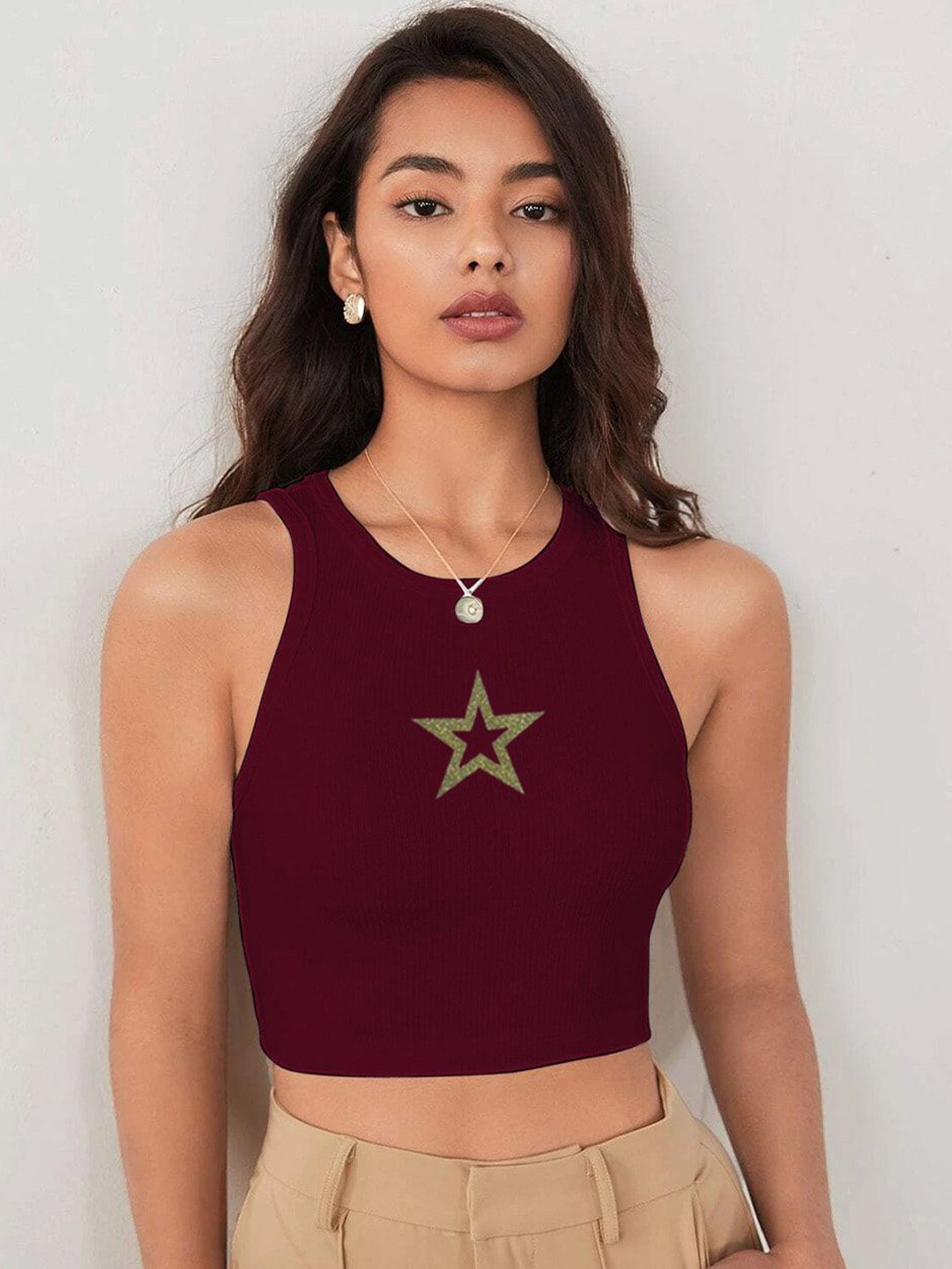 

sollobell Cotton Tank Crop Top, Maroon