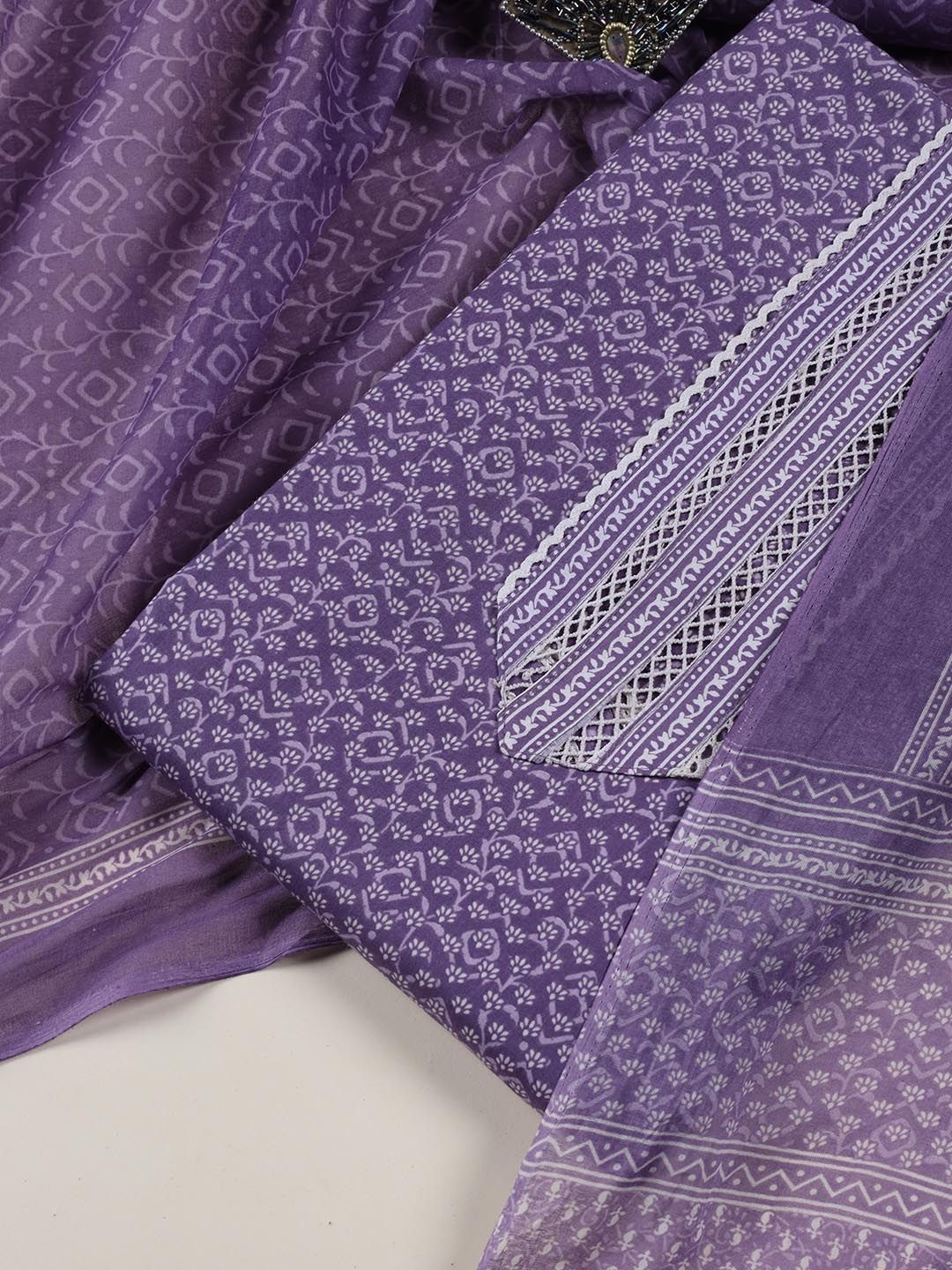 

Meena Bazaar Printed Unstitched Dress Material, Mauve