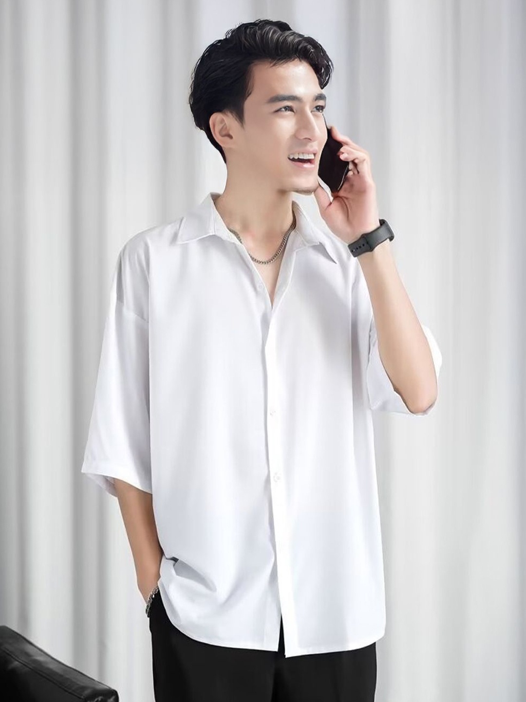 

StyleCast Men Spread Collar Solid Casual Shirt, White