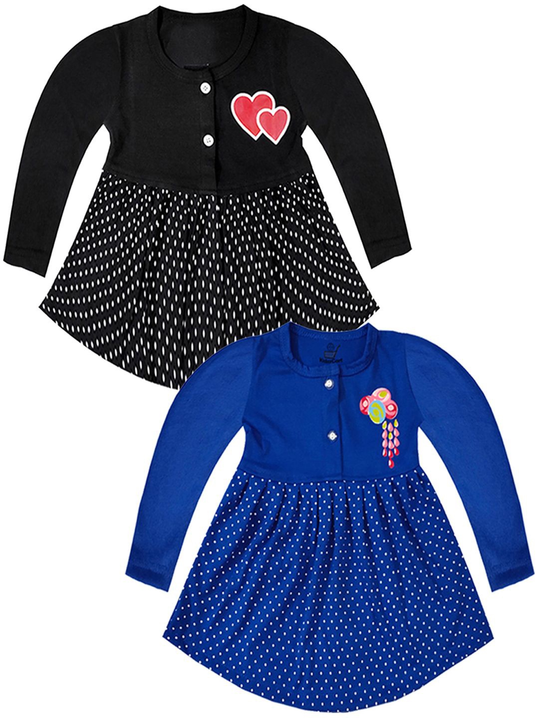 

KidzzCart Girls Pack of 2 Polka Dot Printed Cotton Fit & Flare Dress, Black