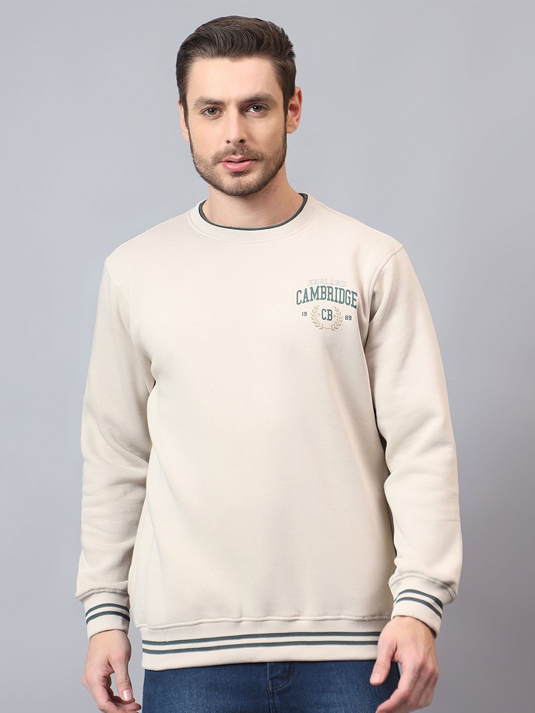 

Cantabil Men Typography Printed Sweatshirt, Cream