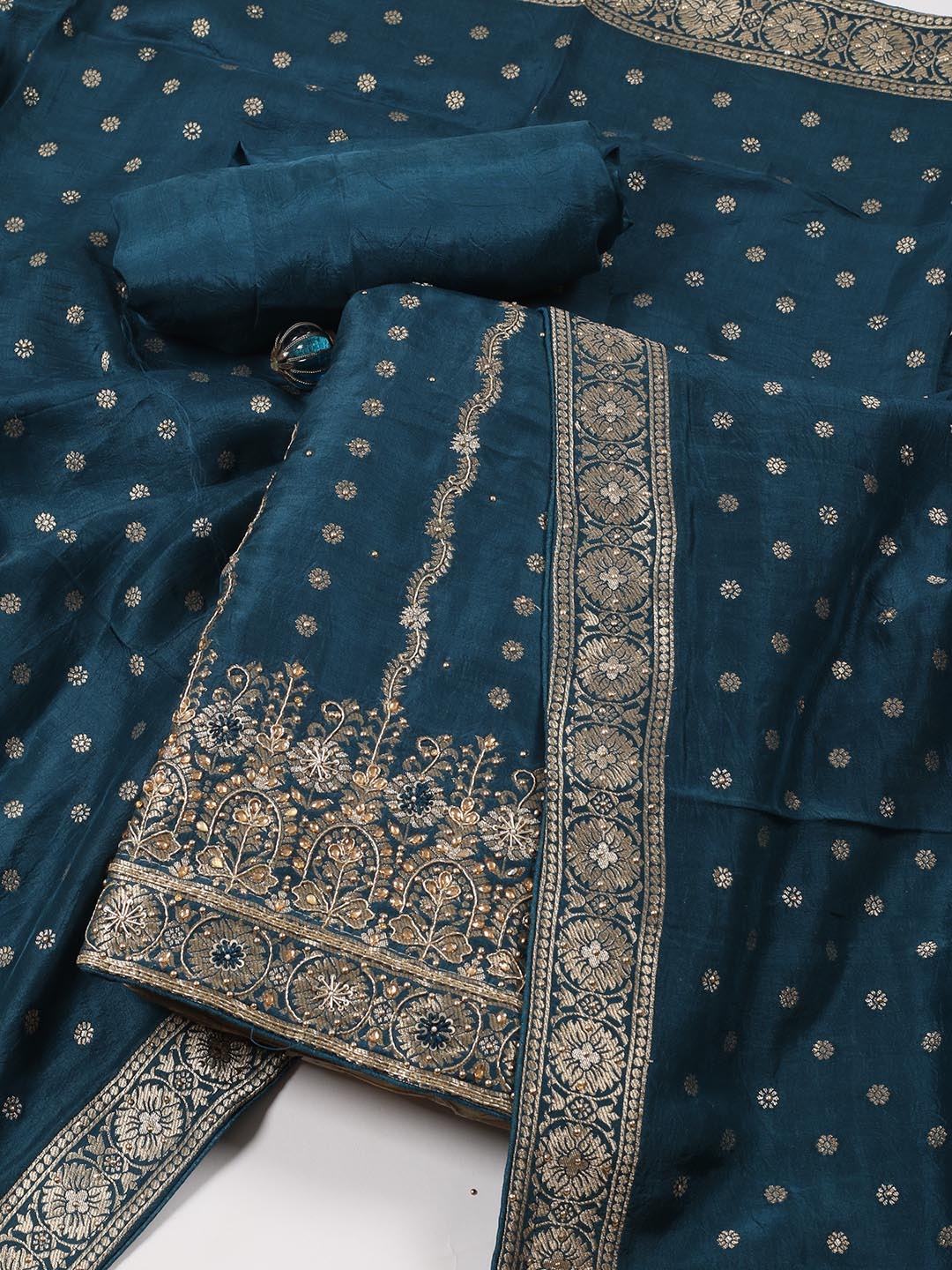 

Meena Bazaar Art Silk Unstitched Dress Material, Teal
