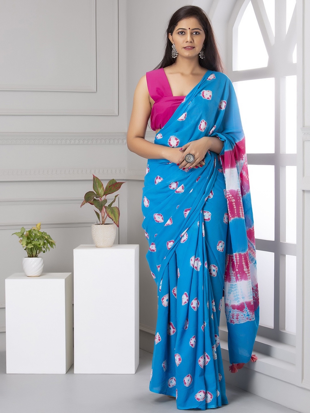 

Craft Musium Pure Cotton Bagru Saree, Blue