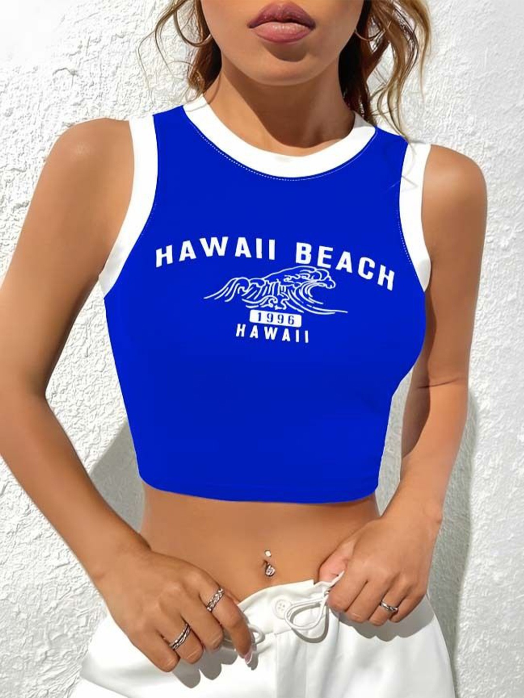 

sollobell Print Cotton Tank Crop Top, Blue