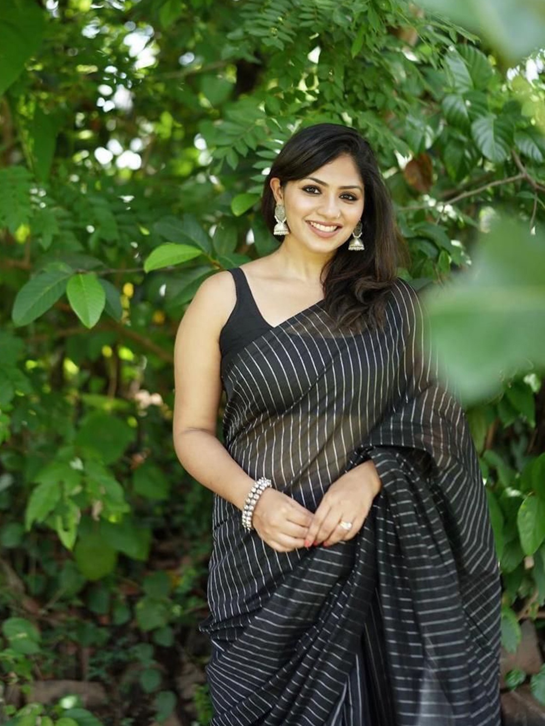 

Upalksh Striped Zari Pure Cotton Patola Saree, Black