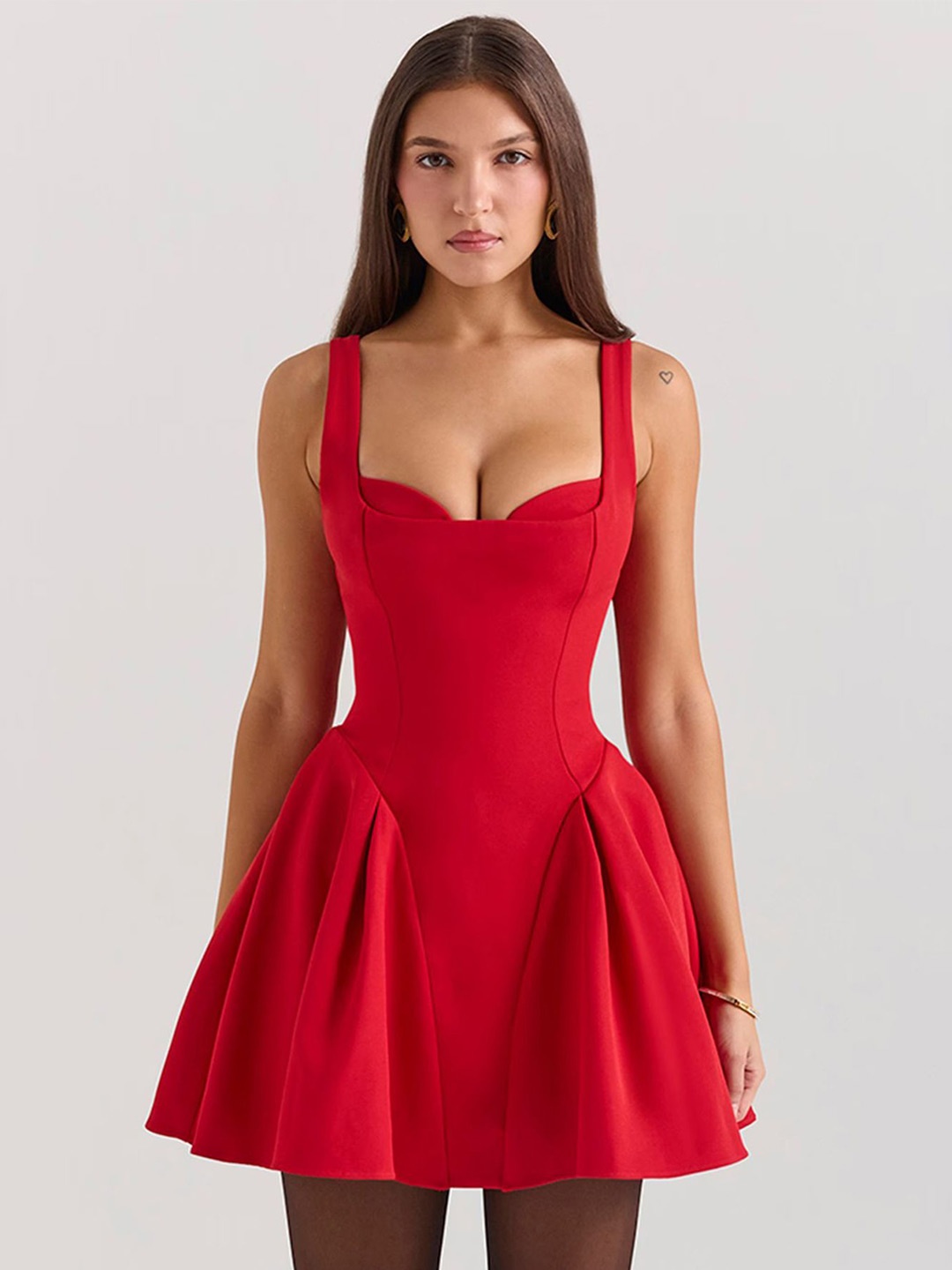 

LULU & SKY Sweetheart Neck Corset Skater Mini Dress, Red