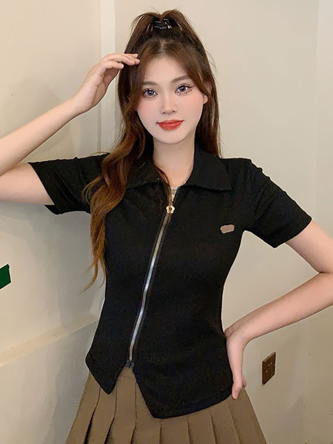 

StyleCast x Revolte Shirt Style Top, Black