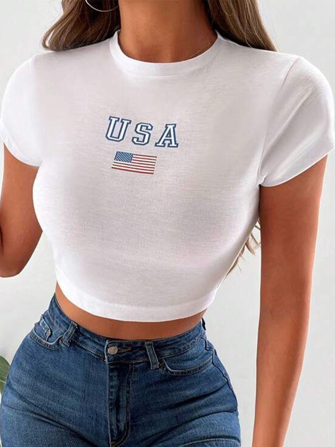 

sollobell Women Graphic Printed Cotton Fitted Crop Top, White