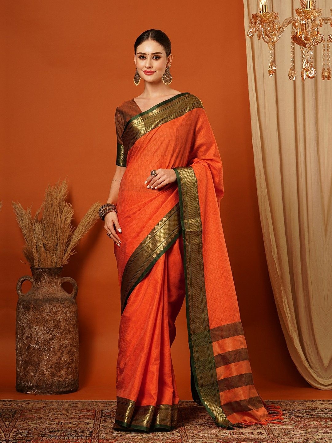 

WINKLECART Woven Design Zari Pure Silk Banarasi Saree, Orange