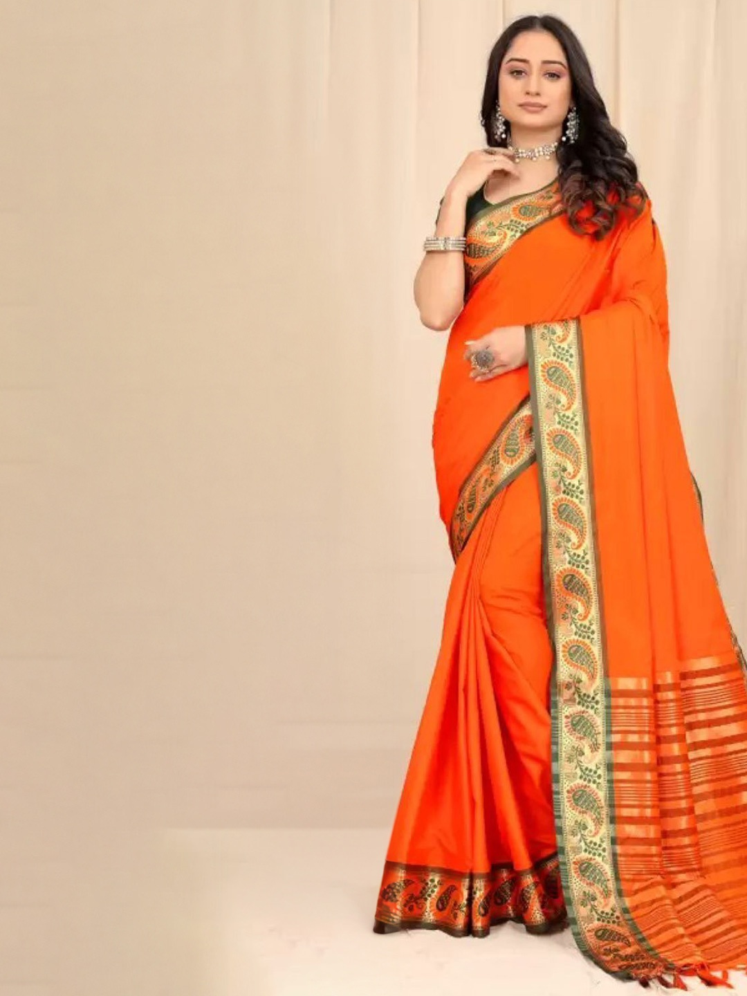 

Aika Zari Pure Cotton Chanderi Saree, Orange