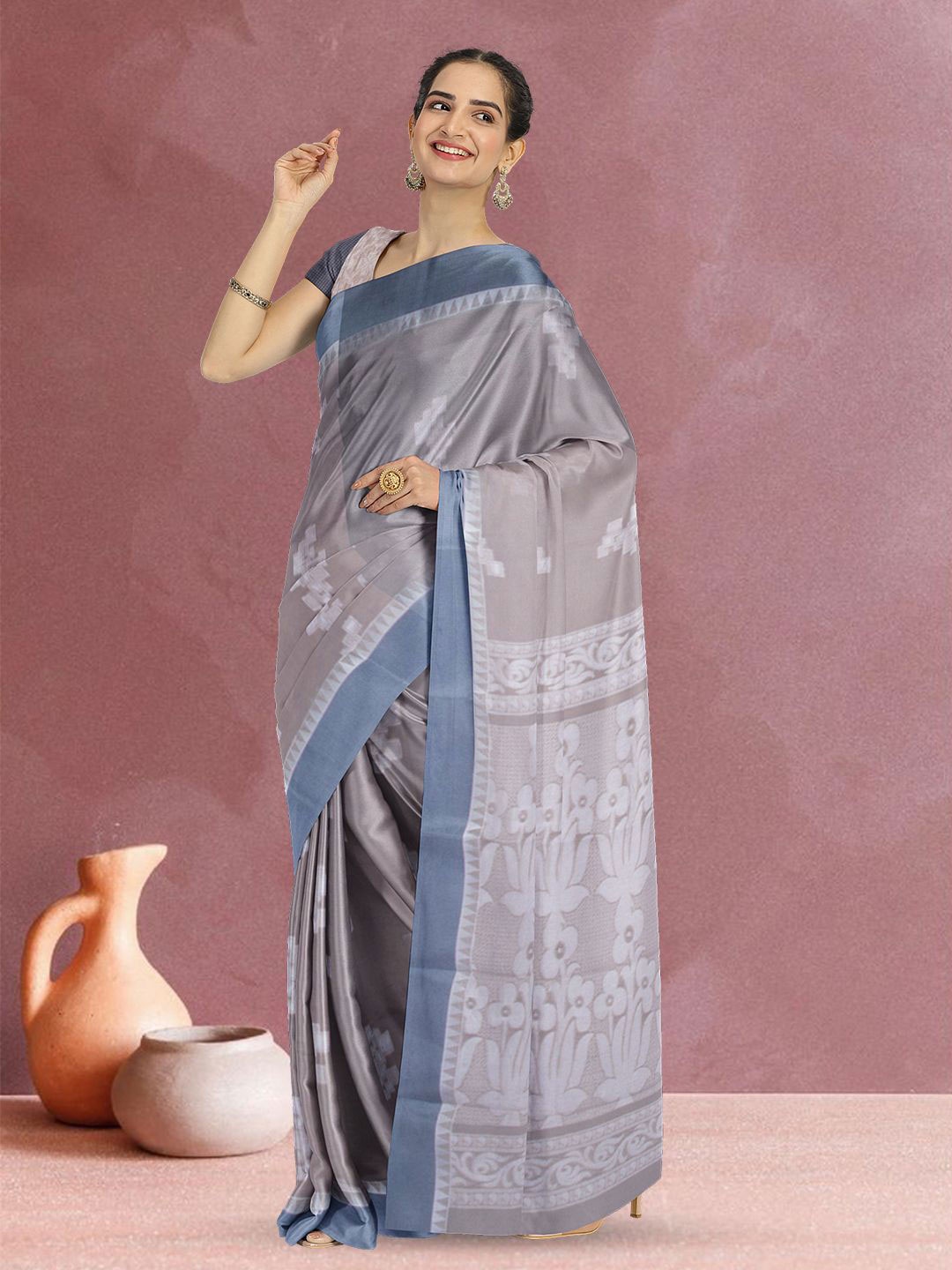 

Avishya Ethnic Motifs Woven Design Saree, Grey