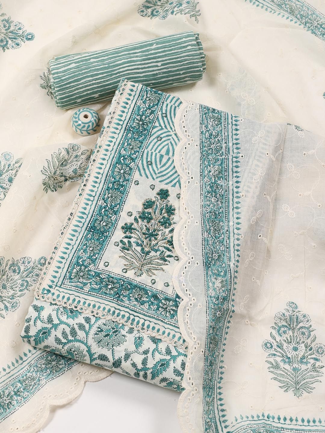 

Meena Bazaar Printed Unstitched Dress Material, Blue