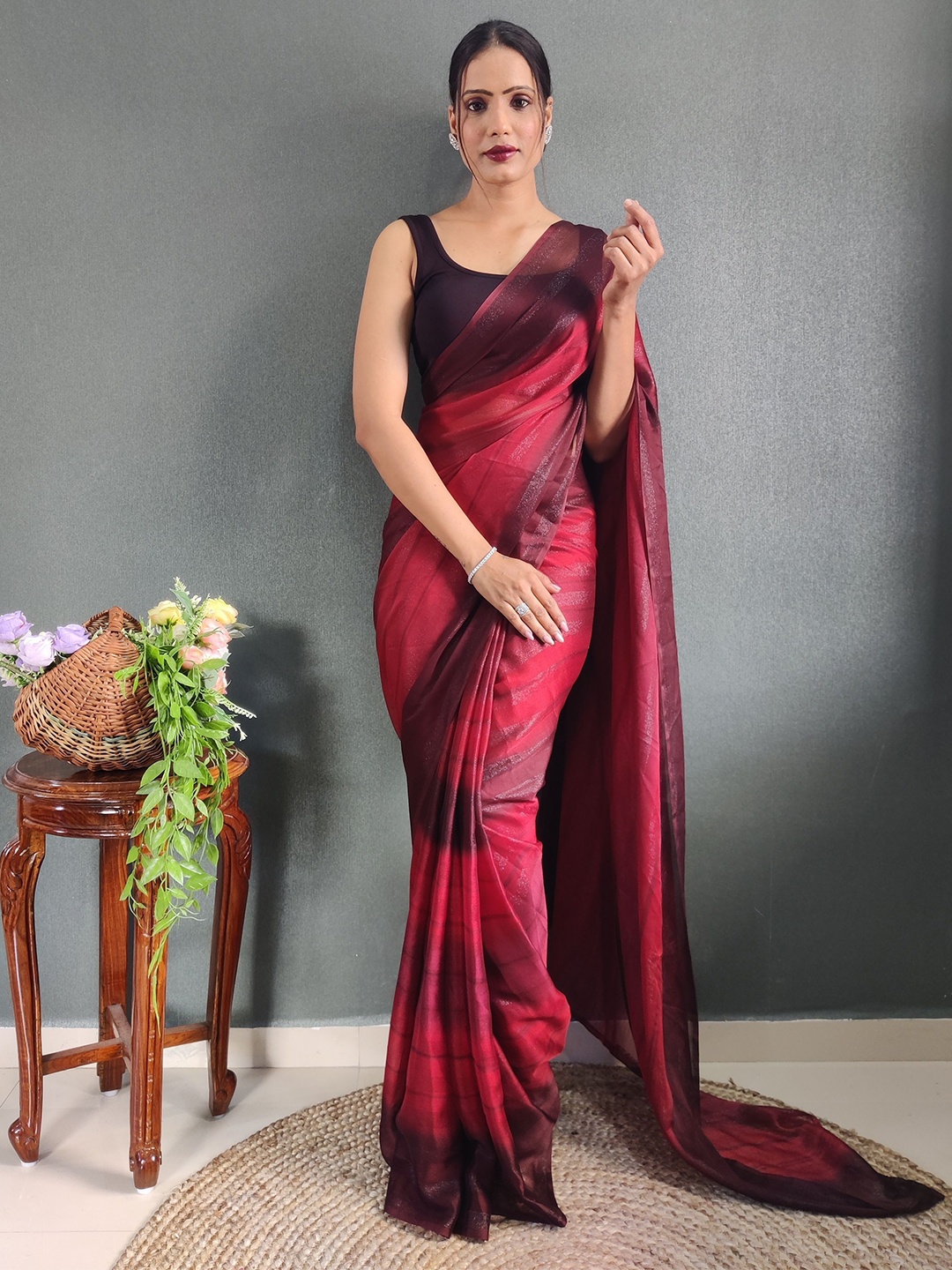 

Upalksh Striped Jute Silk Saree, Red