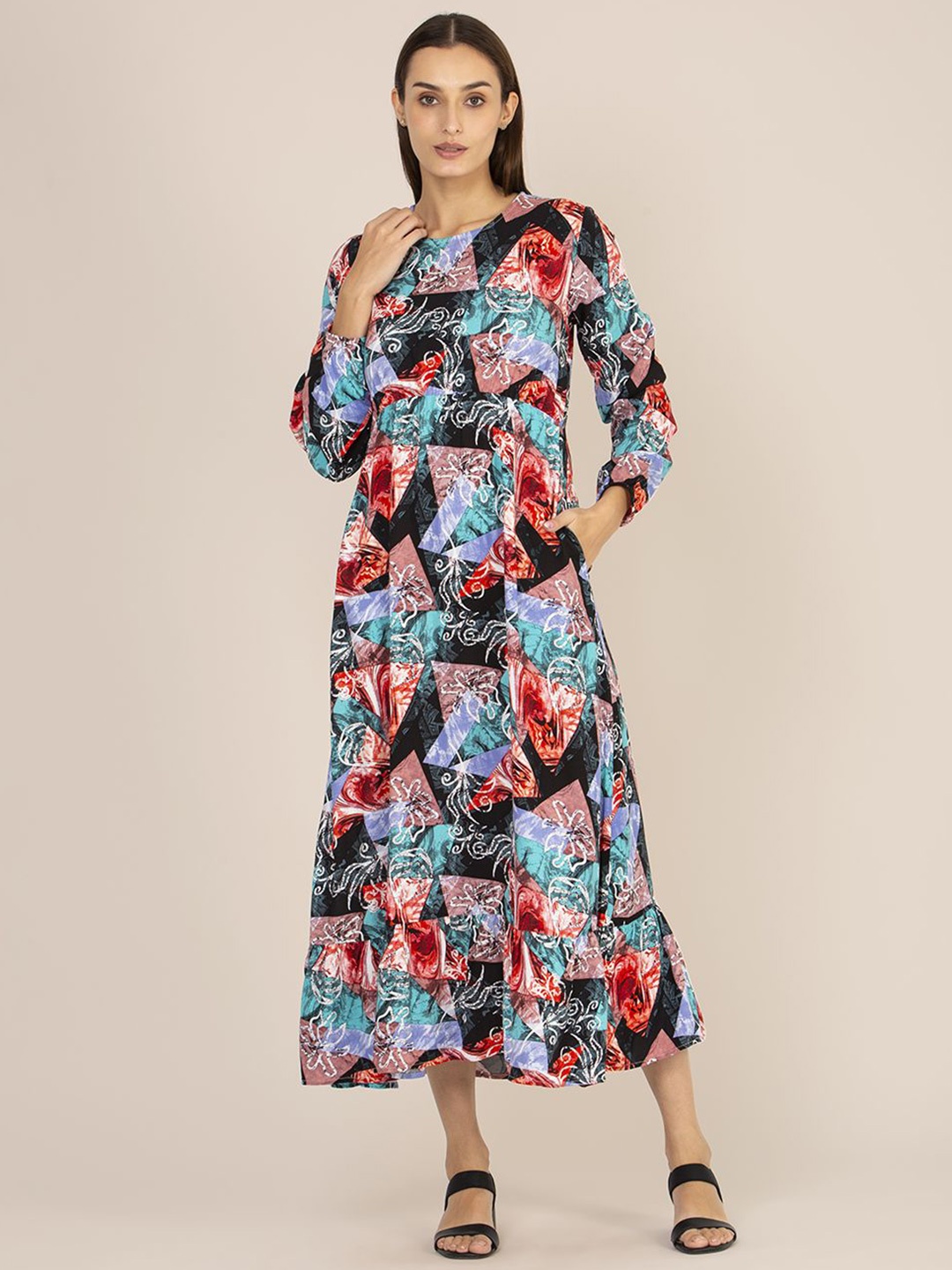 

AMSWAN Women A-Line Midi Dress, Black