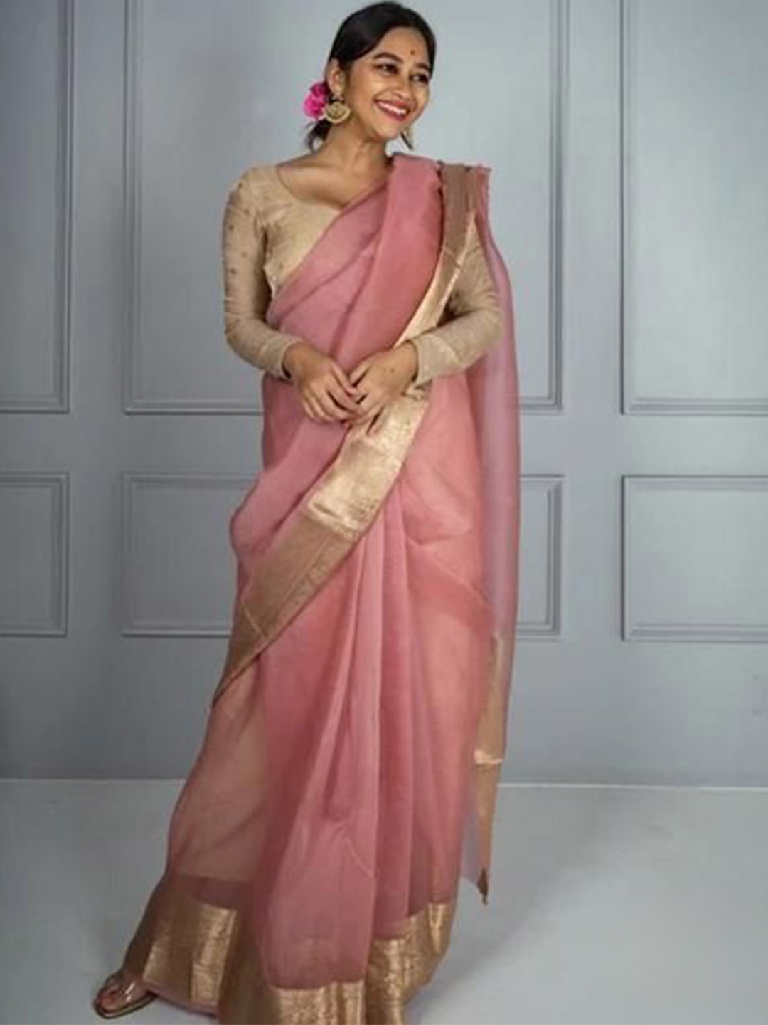 

Upalksh Woven Design Pure Cotton Chanderi Saree, Pink