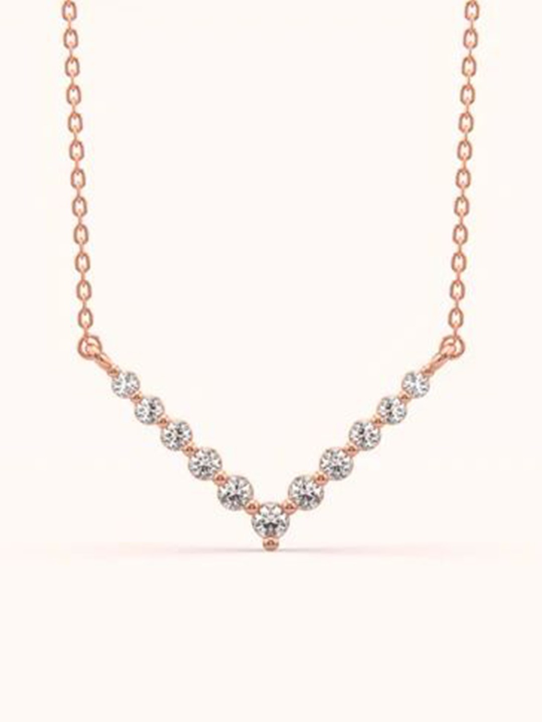 

KYMEE 925 Silver Rose Gold-Plated American Diamond Studded V-Shaped Necklace