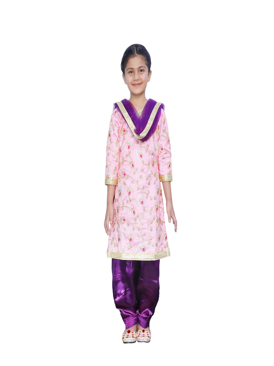 

itsmycostume Girls Floral Embroidered Sequinned Kurta With Salwar And Dupatta, Pink