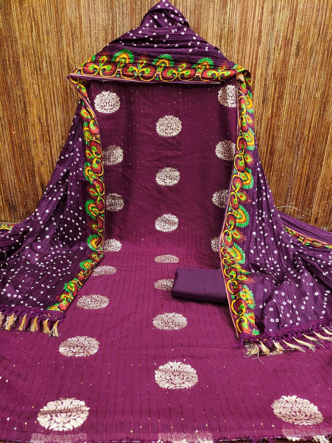 

A TO Z CART Floral Printed Sequinned Pure Silk Unstitched Dress Material, Purple