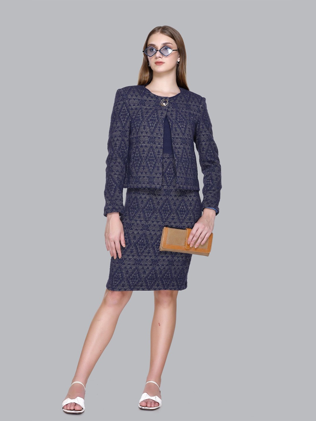 

DIONA Women Geometric Printed Sheath Knee Length Dress, Blue