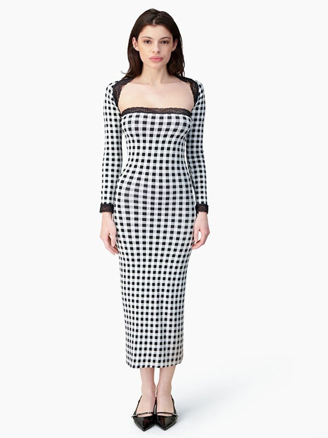 

LULU & SKY Women Checked Bodycon Midi Dress, Black