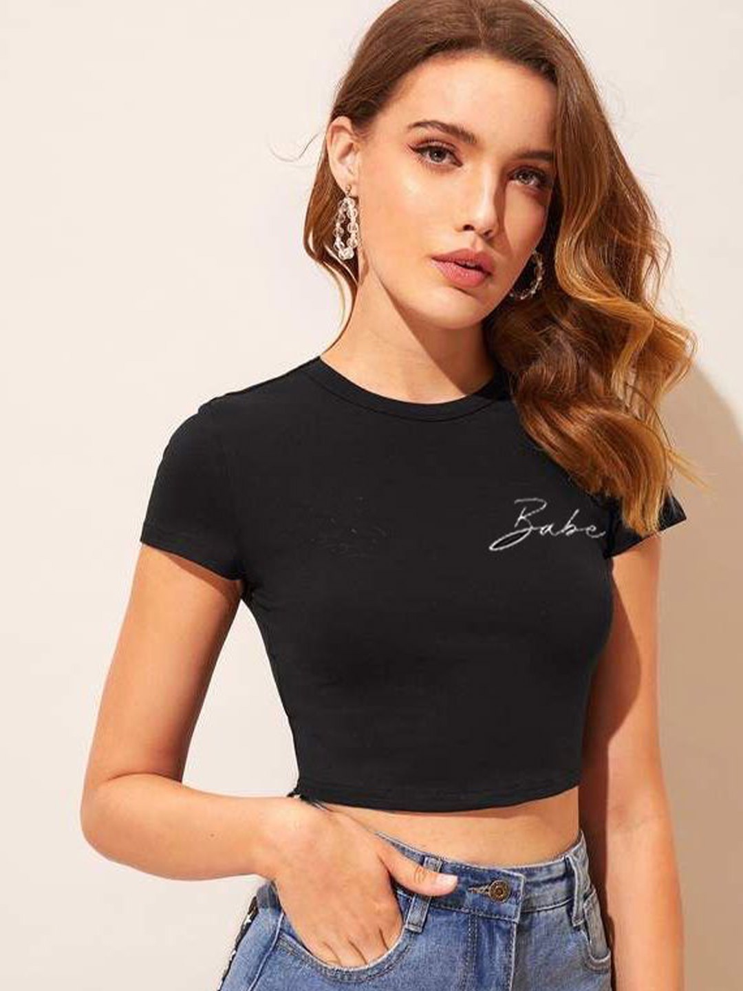 

sollobell Print Cotton Crop Top, Black